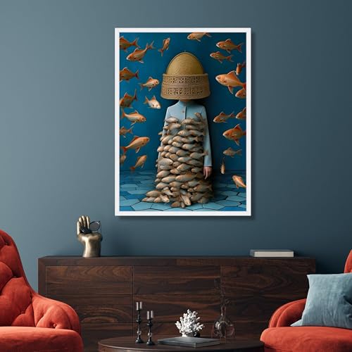 Affiche imprimée thème océan bleu et tableau sur toile poisson moderne