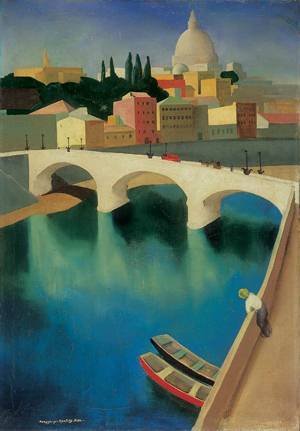 Peinture à l'huile The Tevere Ponte Sisto Bela Kontuly tableau décoration murale