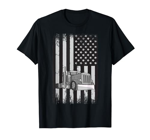 Camión gris con bandera estadounidense, camionero americano Camiseta