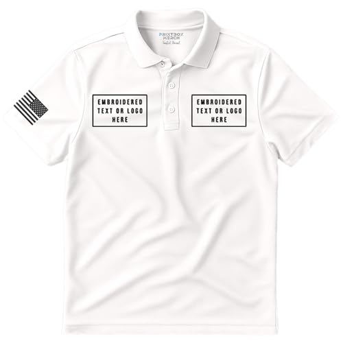 Embroidered Custom Polo Shirt, Customized Embroidery Polo Shirts, Add Any Logo or Text, Perfect for Mens Golf Work Business White
