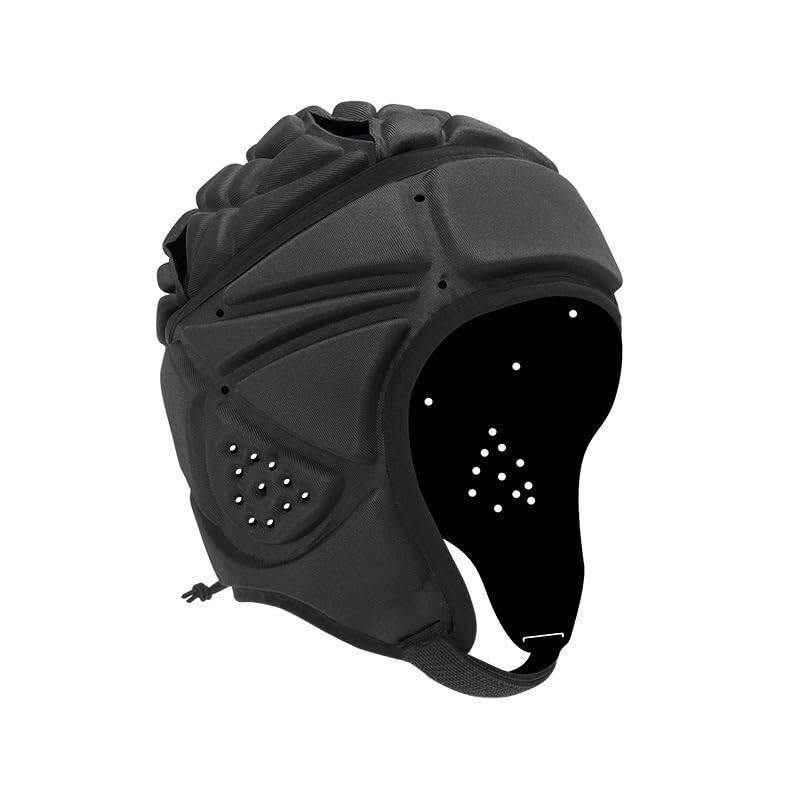 Unisex Padded Rugby Headguard Full Covering Scrum Cap Soft Goalkeeper Headgear Anti-Collision Safety Helmet Football Head Protection Hat for MMA, Rugby, Martial Art (Black, L for adult)