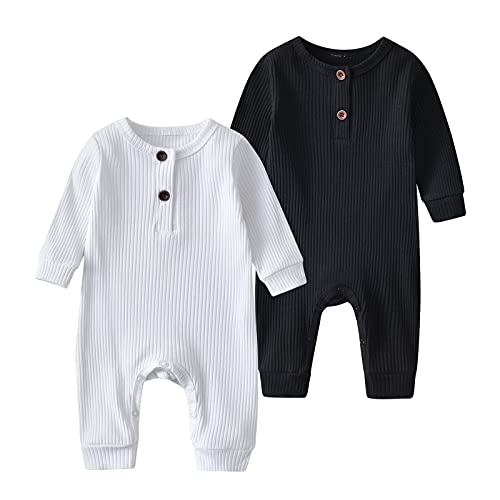 Image of Baby Boy Girl 2 Pack Solid Romper Short/Long Sleeve One Piece Jumpsuits Clothes Sets