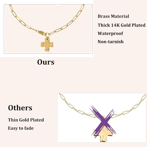 Goohopsun Chunky Cross Necklace for Women Trendy 14K Gold Silver Layered Statement Cross Pendant Charm Necklace Vintage Paperclip Herringbone Snake Choker Chain Costume Jewelry Set Gift Non Tarnish4