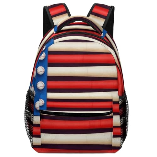 Mochila Bates Y Pelotas De Béisbol con La Bandera Estadounidense Backpack Tipo Casual Mochilas Escolares Práctica Mochilas para Escolar Aire Libre Travel