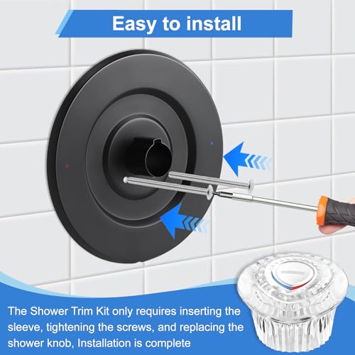 Image of Shower Trim Kit, Compatible with Moen T470 Chateau Shower Trim Kit With Replacement Cartridge and 104421 Removal Tool, Escutcheon, Tubes, Shower handle and Screws (Matte Black)