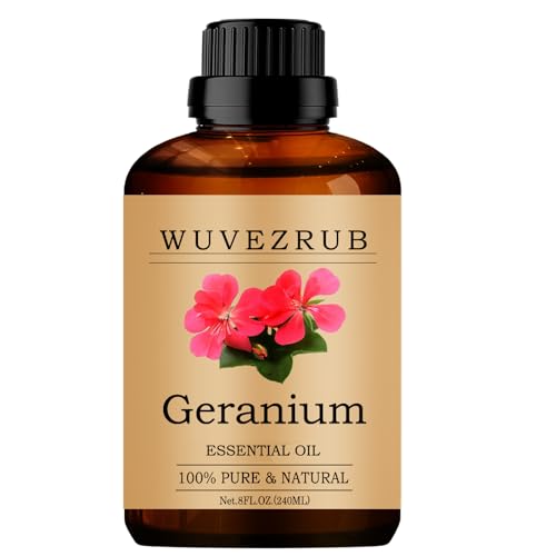 Wuvezrub Geranium Essential Oils, 240ML Pure and Natural Essential Oil for Aromatherapy Diffuser - Geranium /8 Fl Oz