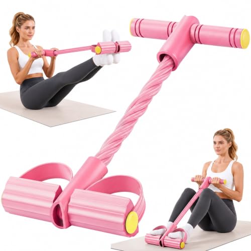 Upgraded Pedal Resistance Band with Handle Soft Durable Fashion Puller Exercise with Thickened 6 Tension Ropes Tube Pedal Resistance Device for Abdomen Waist Arm Leg Core/ABS (Pink)