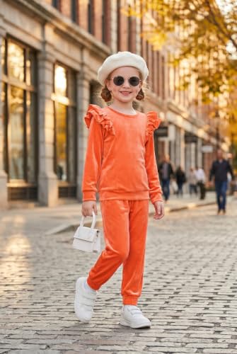 Image of Arshiner Girls 2 Piece Outfits Velour Tracksuit Ruffle Sweatshirt Sweatpant