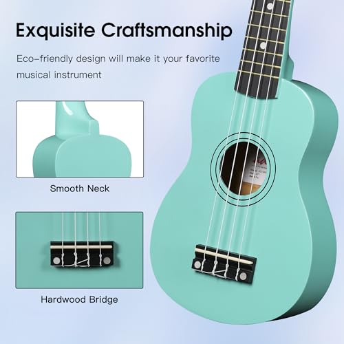 Image of ADM Ukulele for Beginners Hawaiian Wood Ukelele Kit for Kids Adult Student Starter Professional Ukalelee Pack Bundle with Free Lessons Gig Bag Strap Nylon String Tuner (Mint Green, 21 Inch)