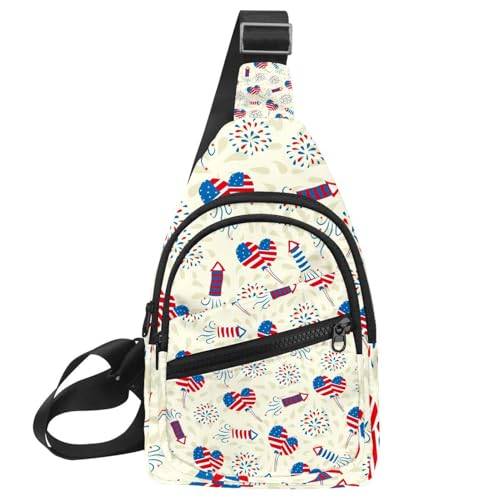 Sac de poitrine homme pour festival et voyage sac banane zippé cœur feu d'artifice