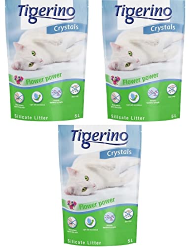 Tigerino Crystals Flower Power Silicate Cat Litter 30L Scented Antibacterial Disposable and Hypoallergenic Hygiene Litter with Smell Control Formula