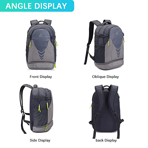 35L Basketball Backpack with Bottom Ball Compartment Large Capacity Sports Equipment Bag for Youth Boys Girls Fit Basketball Volleyball Football Soccer Ball, Gym, Outdoor, Travel, Team (Light Gray) - Image 4