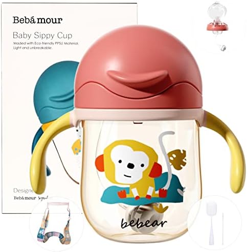 Bebamour Sippy Cup 6-36 Months Non Spill Straw Cup for Toddlers Soft Spout Cup Spill Proof Water Bottler for Kids, BPA Free, PPSU, 210ML, Green