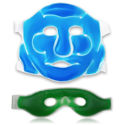 Image of Aqua Ice Face & Eye Cooling Gel Pad and Aloe Vera Gel Mask Ice Pack for Face and Eye Patches Remove Dark Circles, Fatigue Cool Eyes Patch Pads Eye Care | Facial Skin Refresh Face Mask for Hot & Cold Therapy (Blue Face Mask, Aloe Hole Eye Mask)
