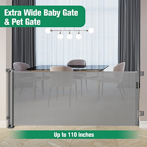 110 Inch Retractable Baby Gates Extra Wide Baby Gate For Large Openings Indoor Outdoor Retractable Dog Gate For Stairs Extra Long Baby Gate Large Retractable Pet Gate Child Gates For Doorways #TOP2