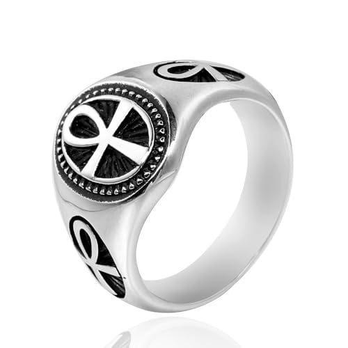 Hokech Bague tendance rétro en acier inoxydable avec croix Ankh pour homme et femme, 10, Acier inoxydable