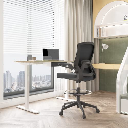 Amazon Basics Mid-Back Mesh Office Drafting Chair Stool With Adjustable Footrest, Flip-Up Arms #TOP1