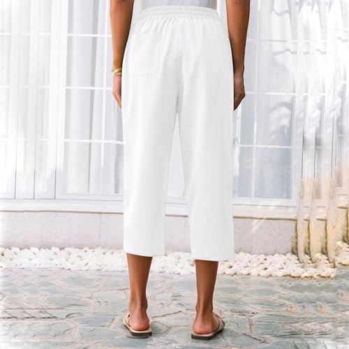 Capris Pants for Women Cute Lightweight Summer Linen Drawstring Elastic Waist Pull On Cropped Pants with Pockets4