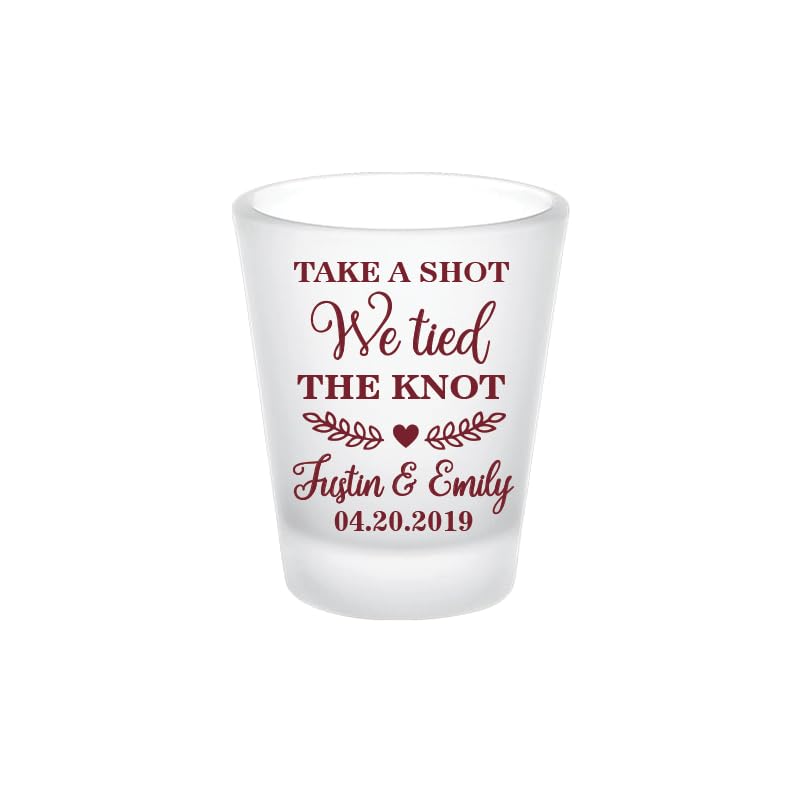 Personalized frosted shot glasses – take a shot we tied the knot