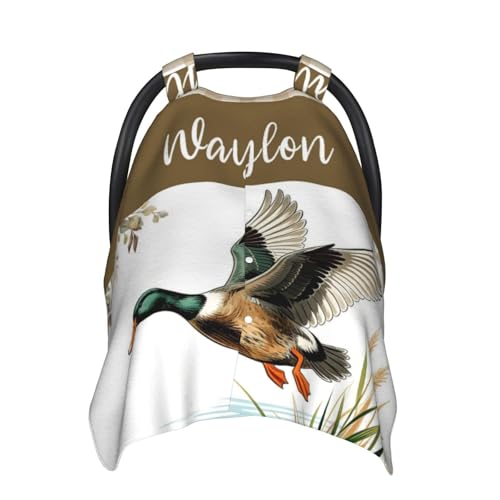 Personalized Mallard Baby Car Seat Cover with Name, Customized Wild Duck Carseat Canopy for Boys, Nursing Cover for Newborn Infant, Shopping Cart Cover, Strollers Canopies, Baby Shower Gifts