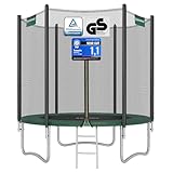 SONGMICS Trampolin für Kinder, Durchmesser 183 cm, Außenschutznetz, Sicherheitskissen, Leiter, 180 cm hoch, Stahlrahmen, schwarz und grün STR061C01