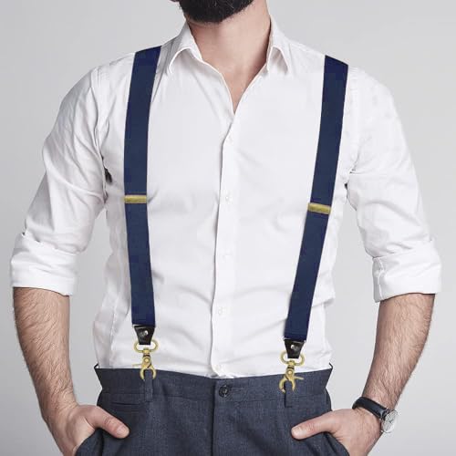 Image of Suspenders for Men, Adjustable Suspenders Gold Clip with Elastic Straps Y-Back Construction Heavy Duty for Work