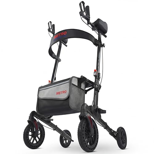Metro Mobility Rollator Walker with Seat for Seniors, Foldable Lightweight Rolling Walker, 10