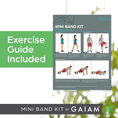 Gaiam Restore Mini Band Kit - Set of 3 (Light, Medium, Heavy) Lower Body Loop Resistance Bands for Legs and Booty Exercises & Workouts (12" x 2" Bands)