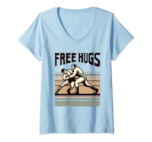 Mujer MMA Wrestling Fight Free Hugs Cita Divertido Luchador de Estilo Libre Camiseta Cuello V