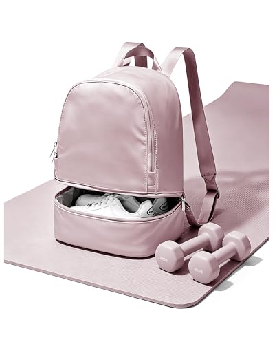Image of Small Gym Backpack for Women, Office-to-Gym Casual Daypack with Shoe Compartment, Lightweight Water Resistant Small-Size Bag, Clean Fit Style Work Backpack for Daily Use, Pink