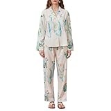 Caractéristiques : ensemble de pantalons larges 2 pièces pour femme, hauts avec col à revers, boutons, manches longues, fente latérale, court à l'avant et long dans le dos, et design ample, associé à des motifs imprimés graphiques, ce qui le rend super beau.