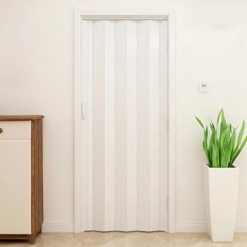 Plastic Foldable Sliding Door Internal Folding Door Panel with Handle Space Saving Room Divider (White Thickness 6mm)