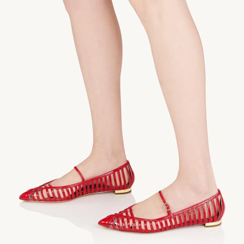 miss left Women Chic Pointed Toe Cutout Caged Ballet Flats Single Strap Buckle Comfortable Party Date Flat Mary Janes Size 4-16 US4