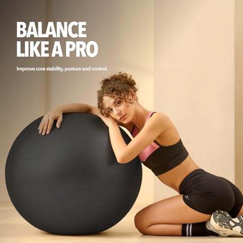 Image of Boldfit Gym Ball for Exercise with Foot Pump, Workout Yoga for Women /Men Swiss for Balance Stability Training, Fitness-Black 55cm