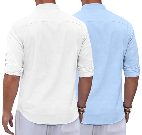 Image of Zombom Combo of Men's Casual Solid Cotton Polyester Blend Full Sleeve Straight Kurta Shirt (Pack of 2)