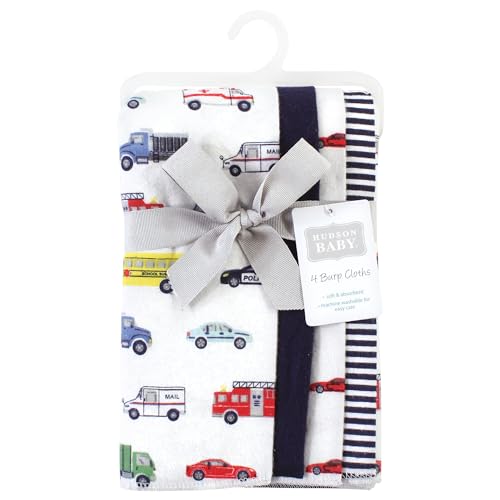 Image of Hudson Baby Unisex Baby Cotton Poly Flannel Burp Cloths, Going Places 4 Pack, One Size