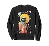 black cat astronaut color art print Sweatshirt