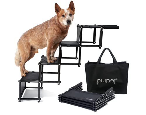 PiuPet Hundetreppe klappbar - Mobile Auto-Einstiegshilfe für große und kleine Hunde, hochwertige, Wasserabweisende PVC Hundeleiter für Sicherheit und Komfort