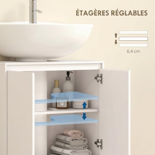 Meuble Sous Lavabo 60 cm Découpe U Blanc HOMCOM