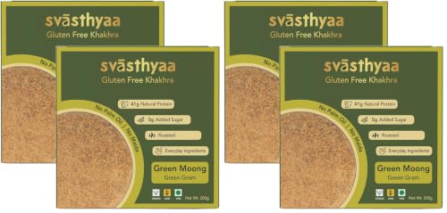 Image of Svasthyaa Green Moong Dal Khakhra | Gluten Free Roasted Khakra Snack | No Palm Oil, No Maida | Healthy Light Diet Snack for Weight Loss | 200g | Pack of 4