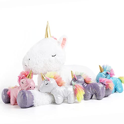Doldoa Unicorn Stuffed Animal For Girls, Mommy Stuffed Unicorn With 4 Baby Unicorns, Cute Plush Unicorn Toy For Kids，22'' #TOP7