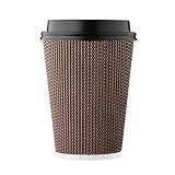 [100 SET]Harvest Pack 12 oz Disposable Coffee Cups, Insulated Ripple Double-Walled Paper Cup with Lids, Brown Geometric, Tea Hot Chocolate Drinks To go coffee cups