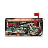 Qilmy Vintage Motorcycle Pattern Mailbox Covers Magnetic Standard Size 21 x 18 Inch, Decoration Welcome Post Box Cover Magnetic Mailbox Wraps for Outdoor Garden Yard