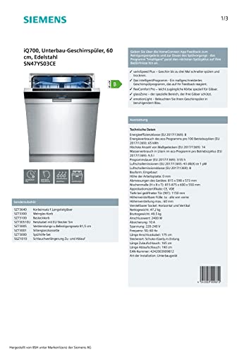 Siemens SN47YS03CE iQ700 Geschirrspüler mit A+++ Energieeffizienz