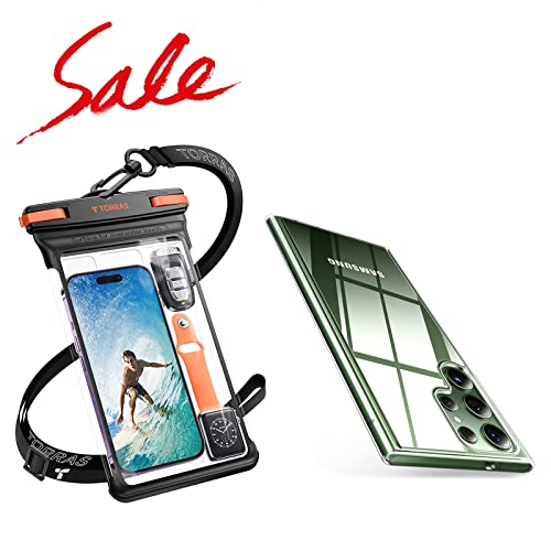 TORRAS Icecube IPX8 Waterproof Phone Pouch, Underwater Screen Touchable, Black 8.0'' & Diamond Clear Designed for Samsung Galaxy S23 Ultra Case Clear, Never Yellowing Clear Case