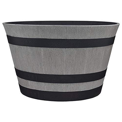 Southern Patio HDR-055457 Resin Whiskey Barrel Indoor Outdoor Garden Planter Pot for Vegetables, Trees, Plants, and Flowers, Gray (3 Pack)
