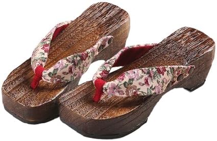 Japanese Traditional Sandals Geta Wooden Clogs Shoes Kimono Shoes Clogs Flip-flops Slope heel Slippers for Women,Japanese Floral Slippers Slippers Women Sandals