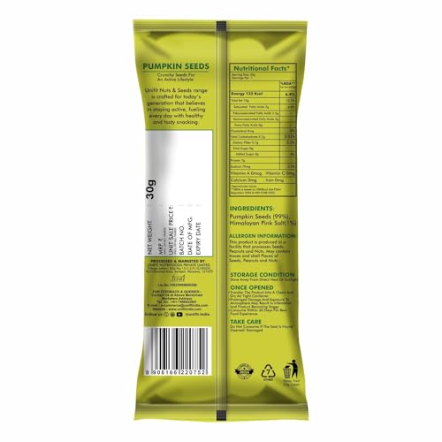 Image of UNIFIT Roasted Salted Pumpkin Seeds 30g | Premium Crunchy Pepitas | High-Protein Healthy Snack for Office, Travel, and Gym