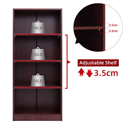Image of Sunon 4 Shelf Wood Bookcase Freestanding Display Shelf Adjustable Layers Bookshelf for Home Office Library Small Narrow Space (Mahogany, 4-Layers)