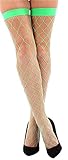 krautwear Damen Strumpfhose Offen Netzstrümpfe Halterlose Netz Straps Strümpfe Elegant Sexy Netzstrumpfhose Hoher Bund Schwarz Rot Weiss Neon Pink Grün Kostüm Fasching Karneval 80er (2184-grün)